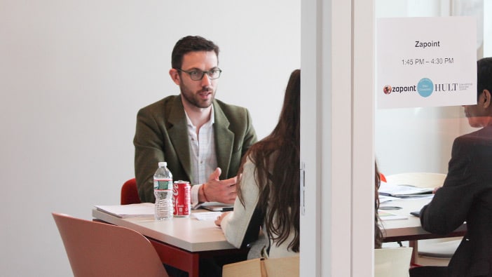 Hult Boston students interviewing at Zapoint during the Career Open House.