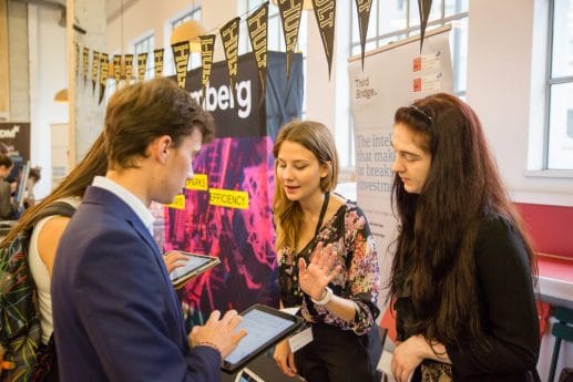 Hult students meeting companies such as Bloomberg on campus