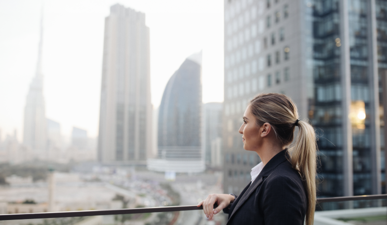 Hult Dubai female student looking at cityscape